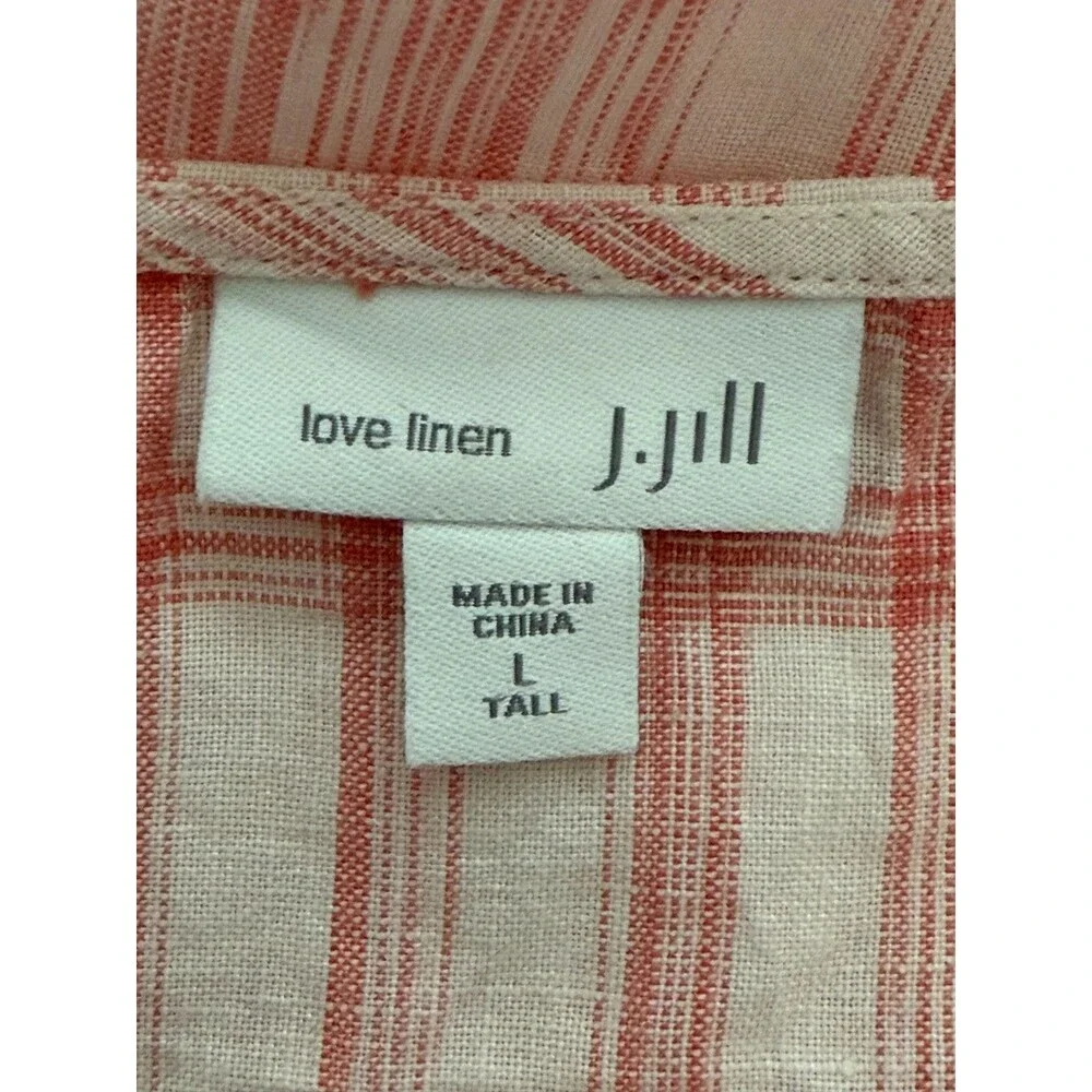 J Jill Love Linen maxi Plaid Dress Pink /white Sleeveless a-line Large Tall - Picture 7 of 8